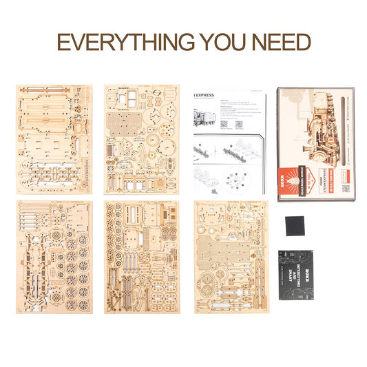 ROKR 3D Wooden Puzzle for Adults-Mechanical Train Model Kits-Brain Teaser Puzzles-Vehicle Building Kits-Unique Gift for Teens on Birthday/Christmas Day(1:80 Scale)(MC501-Prime Steam Express)