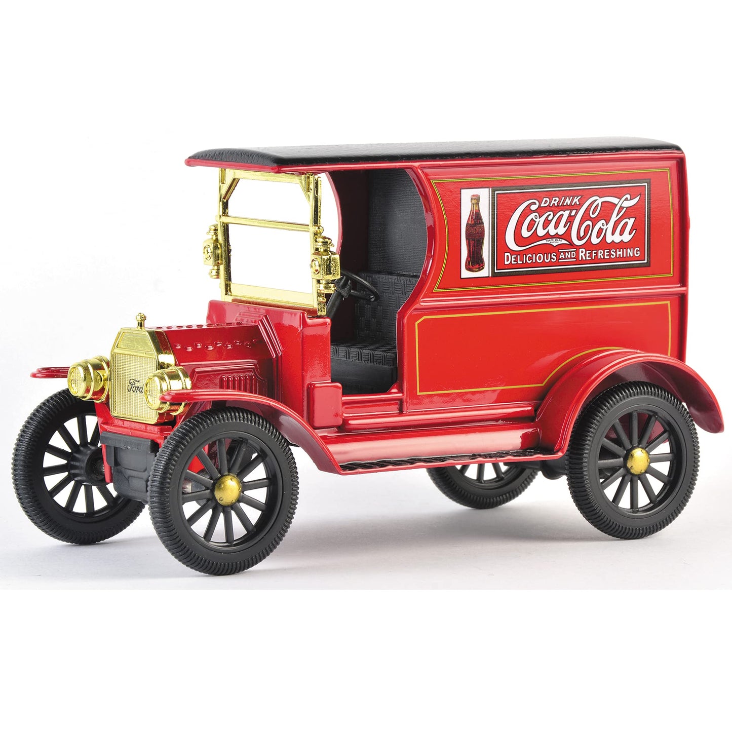 Red 1:24 scale Coca-Cola delivery truck with brass accents — technical collector toy for adults — Freetimejoy