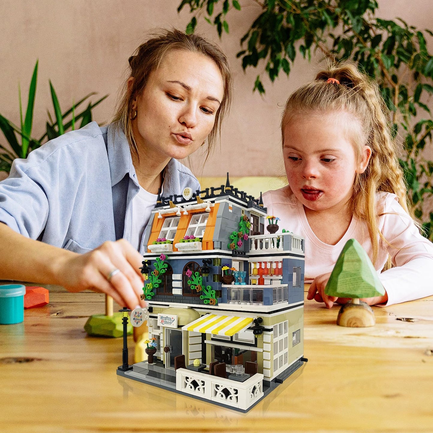 ENJBRICK Garden Hotel Assembly Square Building kit,Modular House Building Blocks Model Set for Teens and Adults.Collectible Display Toy Building Set 1284 PCS