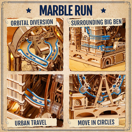 ROKR 3D Wooden Puzzles for Adults,Marble Travel London,431Piece 3D Puzzles,Marble Run Gift for Adults