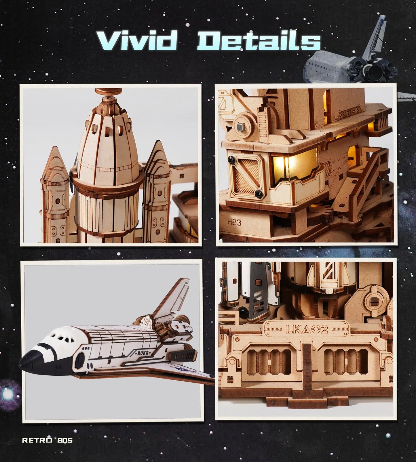 ROKR Space Shuttle 3D Wooden Puzzle – Mechanical Launch Tower with LED Lights