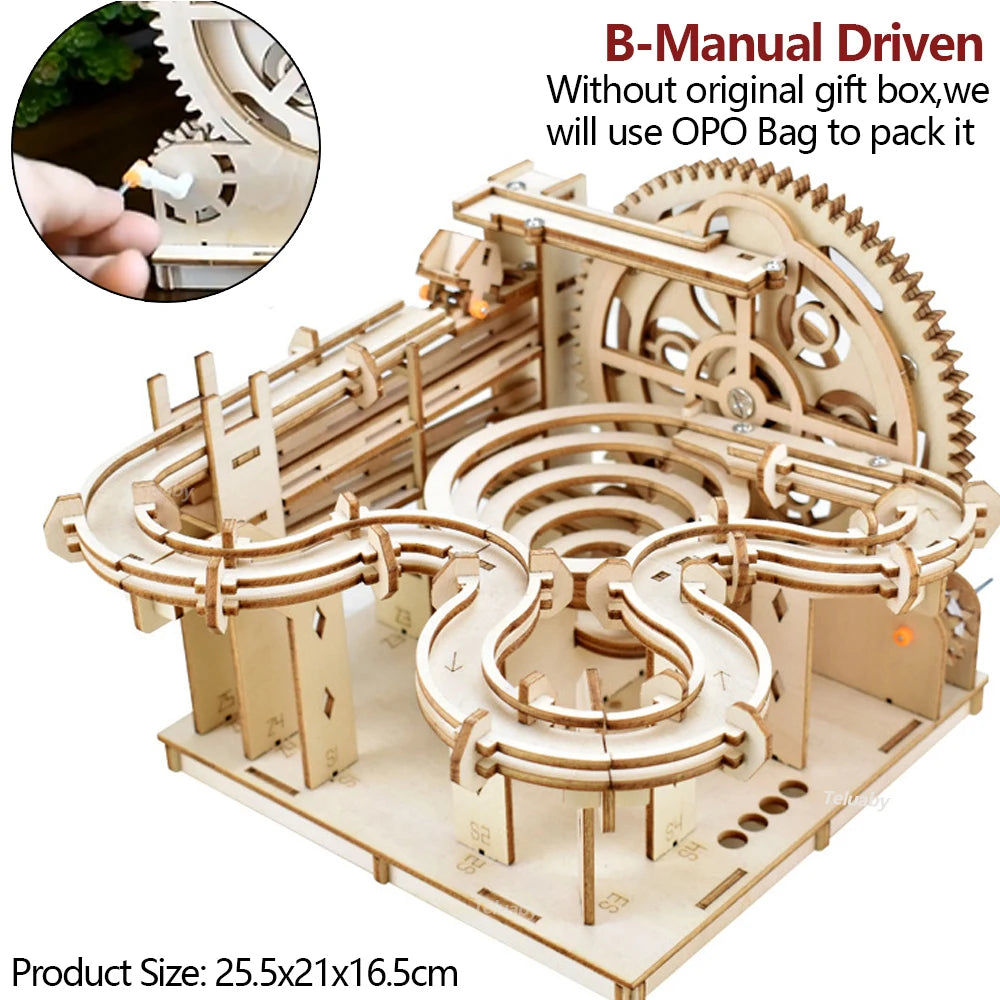 Mechanical Marble Run Set | 3D Wooden Puzzle STEAM Engine Model | DIY Kinetic Engineering Kit