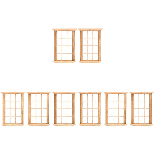 Angoily 1: 12 Scale Dollhouse Windows, 8 PCS Dollhouse Furniture Simulated Twelve Lattice Miniature Wooden Frame Photograph Props, Doll House Windows Model, DIY Bedroom