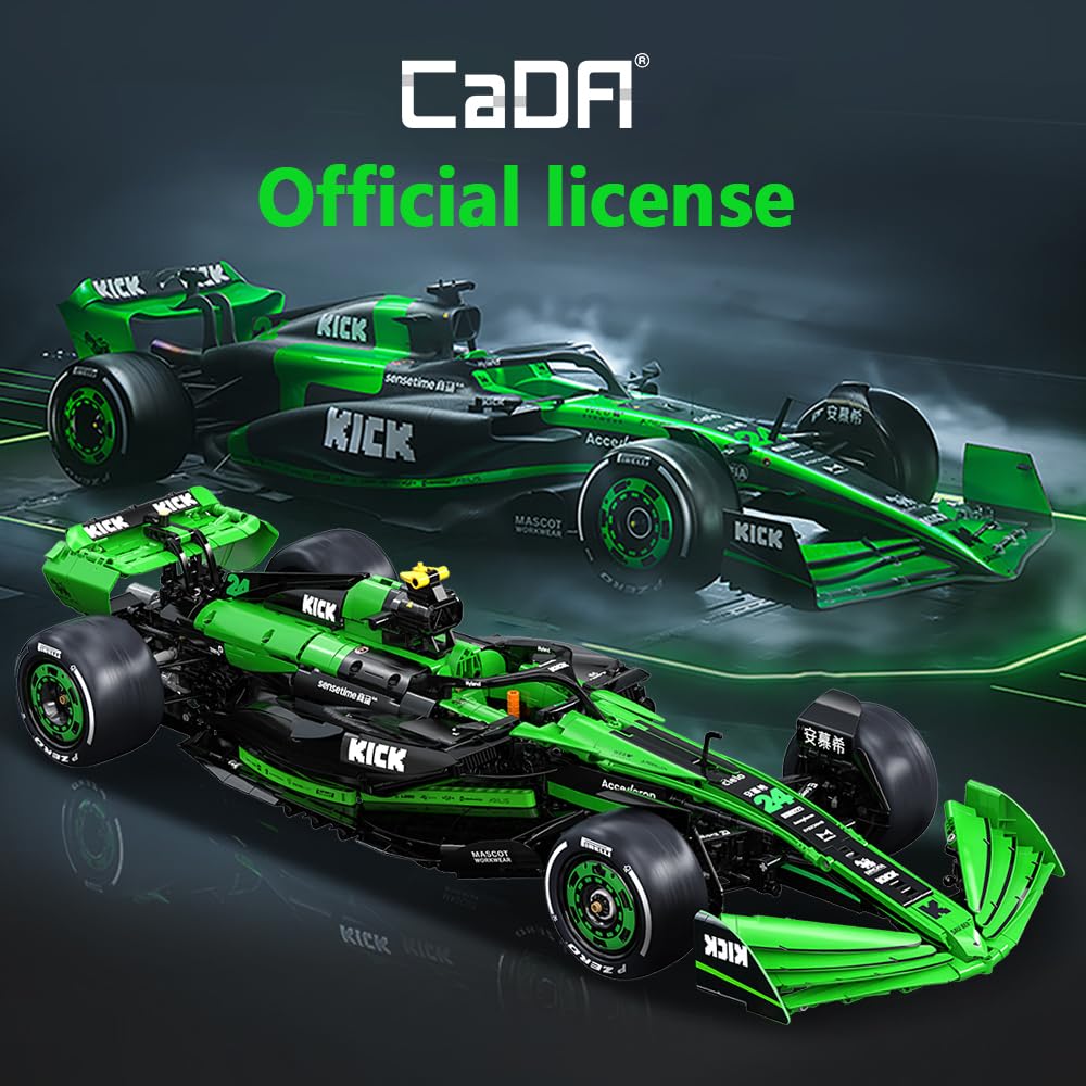 Adult hobbyist assembling CaDA 2553 piece Sauber F1 car — manual dexterity and motorsport design activity — Freetimejoy