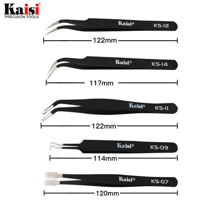 Precision Tweezers Set, Kaisi 12 PCS ESD Tweezer Set, Anti-Static Stainless Steel Tweezers Kit Curved Tweezers for Craft, Jewelry, Electronics, Laboratory Work