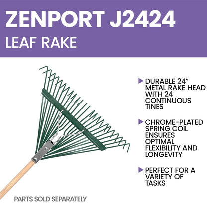 Zenport J2424 Leaf Rake with Deluxe Spring, 24-Tine, Rake Head Only, Green - 3 Pack