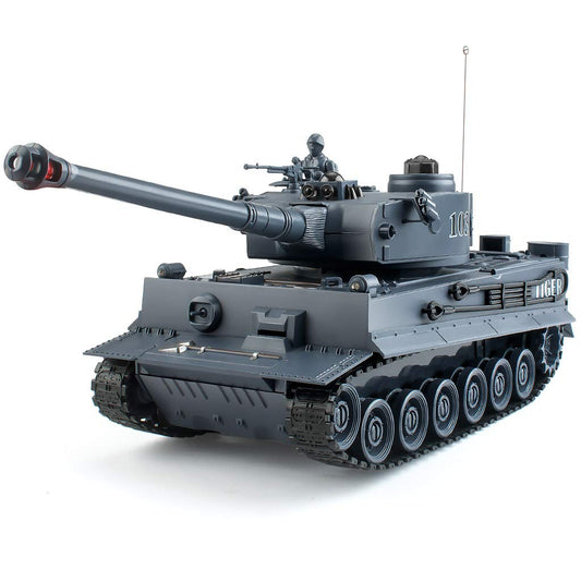 BEAURE Rc Tanks,1:28 WW2 German Tiger Army Tank Toys for Boys,9 Channels Remote Control Vehicles with Sound and Light,RC Military Toys for Kids Boys Girls(Gray)
