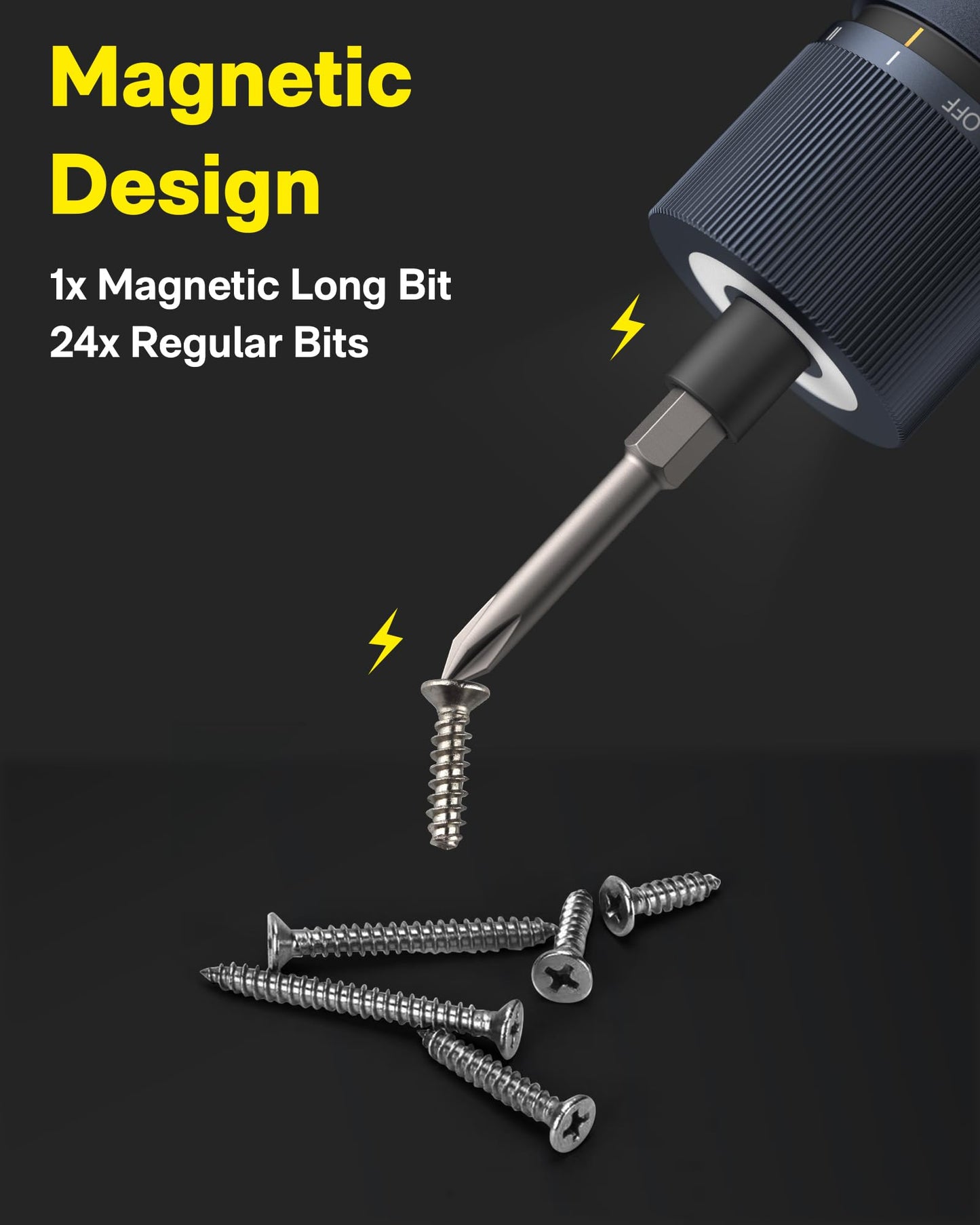 HOTO Electric Screwdriver Kit, Upgraded 1/4'' Hex 25 Bits, Magnetic Lid, Rechargeable Cordless Screwdriver, 3 Torque Settings, 1500mAh Battery, LED Light, Ideal for Assembling Furniture, Home Repair