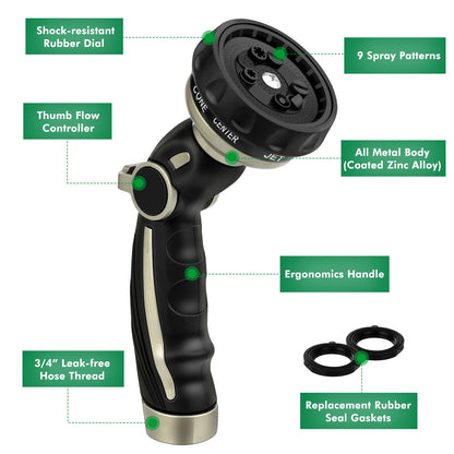 RESTMO Garden Watering Combo, Heavy Duty Hose Sprayer | Metal Hose Wand | High Pressure Hose Nozzle, Thumb Flow Control, Quick Connect Fittings Included, Easy to Reach Anywhere in Garden & Lawn