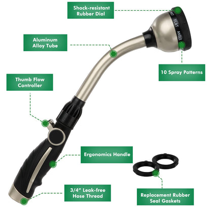 RESTMO Garden Watering Combo, Heavy Duty Hose Sprayer | Metal Hose Wand | High Pressure Hose Nozzle, Thumb Flow Control, Quick Connect Fittings Included, Easy to Reach Anywhere in Garden & Lawn