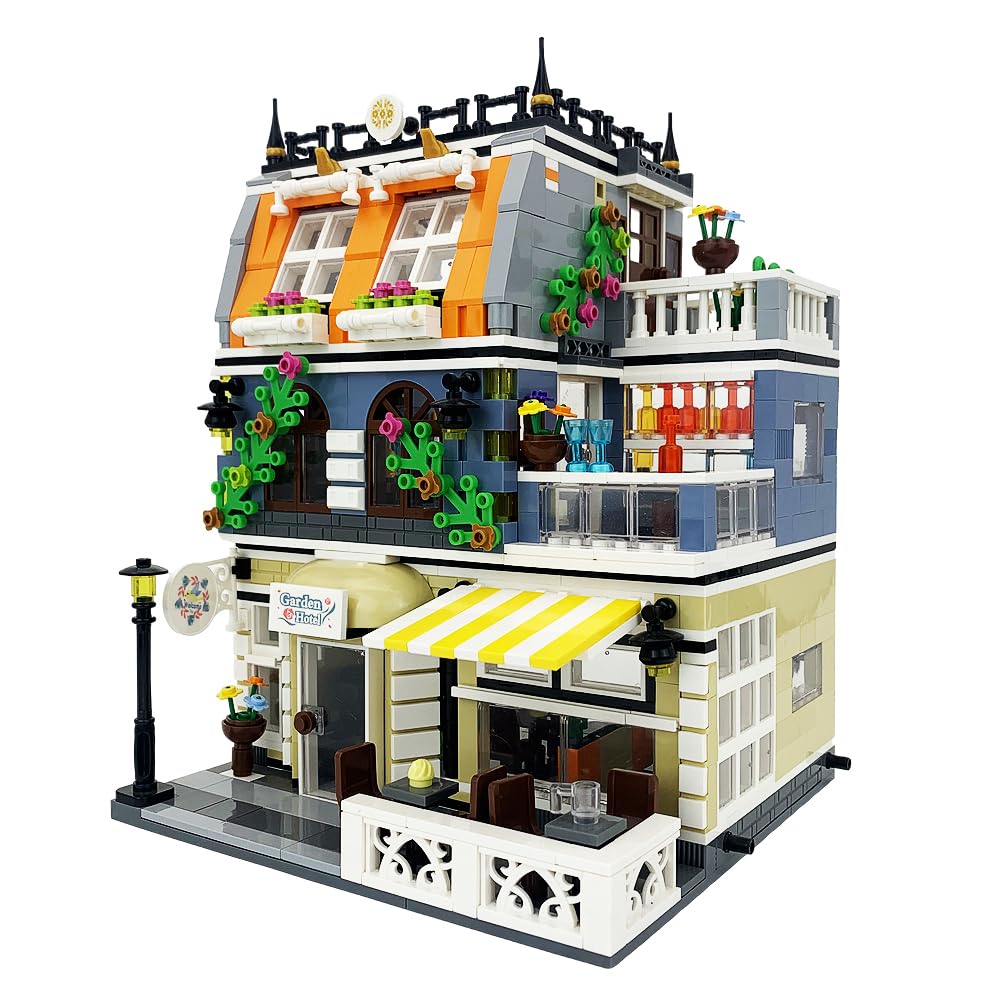 ENJBRICK Garden Hotel Assembly Square Building kit,Modular House Building Blocks Model Set for Teens and Adults.Collectible Display Toy Building Set 1284 PCS