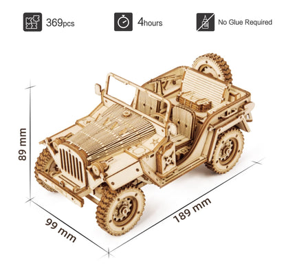 ROKR 3D Wooden Puzzle for Adults Mechanical Car Model-DIY Building Vehicle Kits-Brain Teaser Toys-Gift for Men Women on Birthday/Christmas Day (Army Field Car)