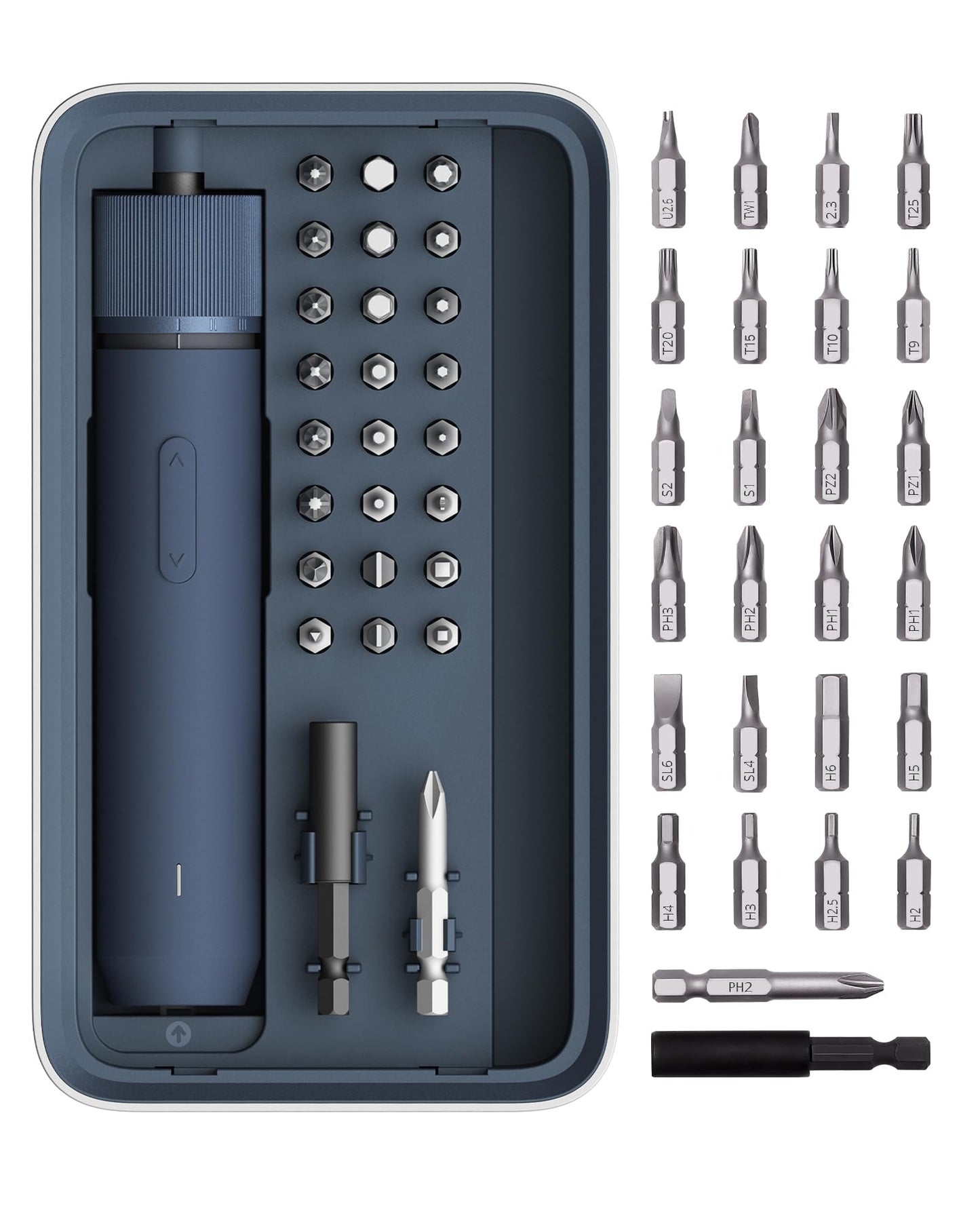 HOTO Electric Screwdriver Kit, Upgraded 1/4'' Hex 25 Bits, Magnetic Lid, Rechargeable Cordless Screwdriver, 3 Torque Settings, 1500mAh Battery, LED Light, Ideal for Assembling Furniture, Home Repair