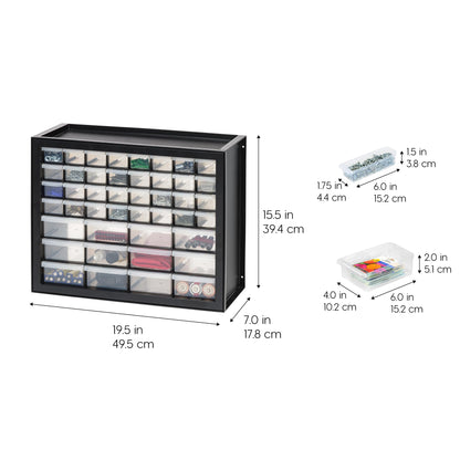 IRIS USA Screw Tool Organizer Small Parts Cabinet, 44-Drawer, Electronics Hardware Nuts and Bolts Plastic Storage Drawers Garage Storage, Stackable Bead Craft Organizer Building Bricks Sorter, Black