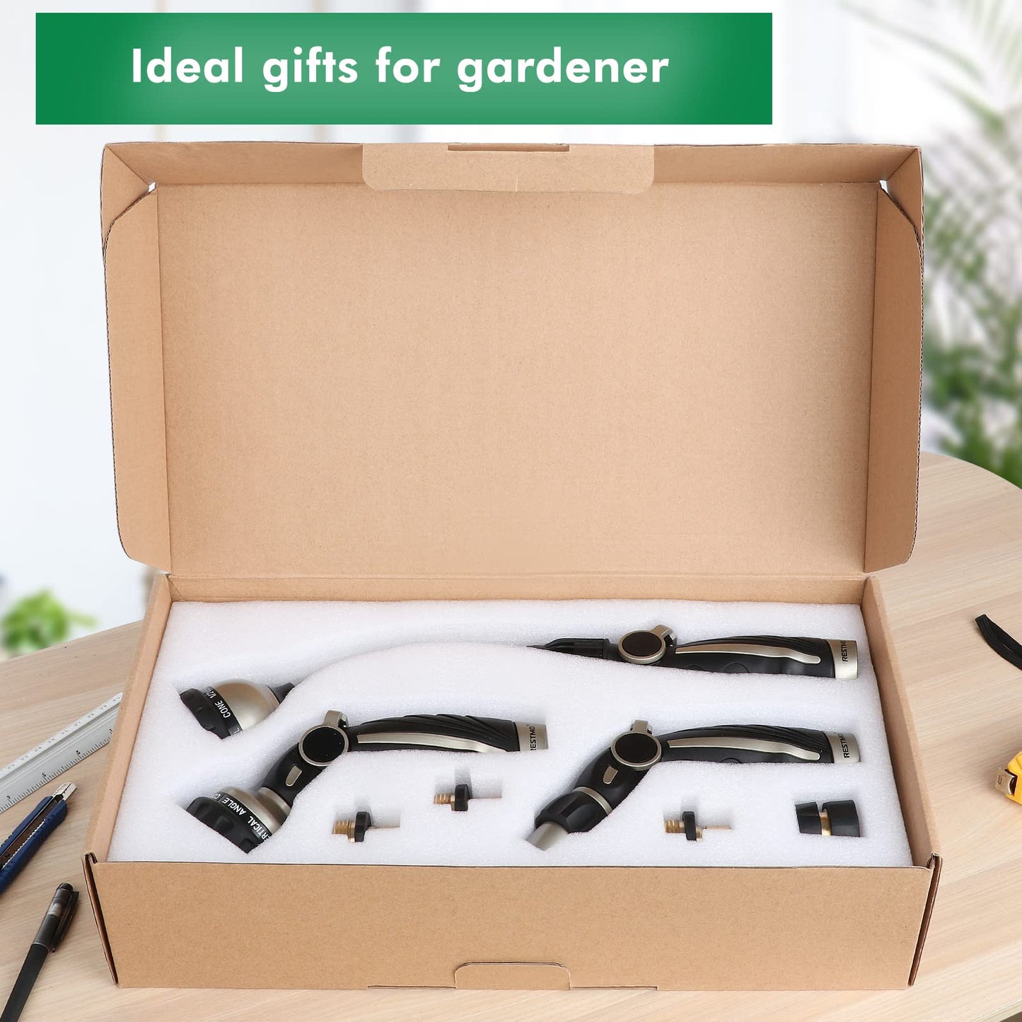 RESTMO Garden Watering Combo, Heavy Duty Hose Sprayer | Metal Hose Wand | High Pressure Hose Nozzle, Thumb Flow Control, Quick Connect Fittings Included, Easy to Reach Anywhere in Garden & Lawn