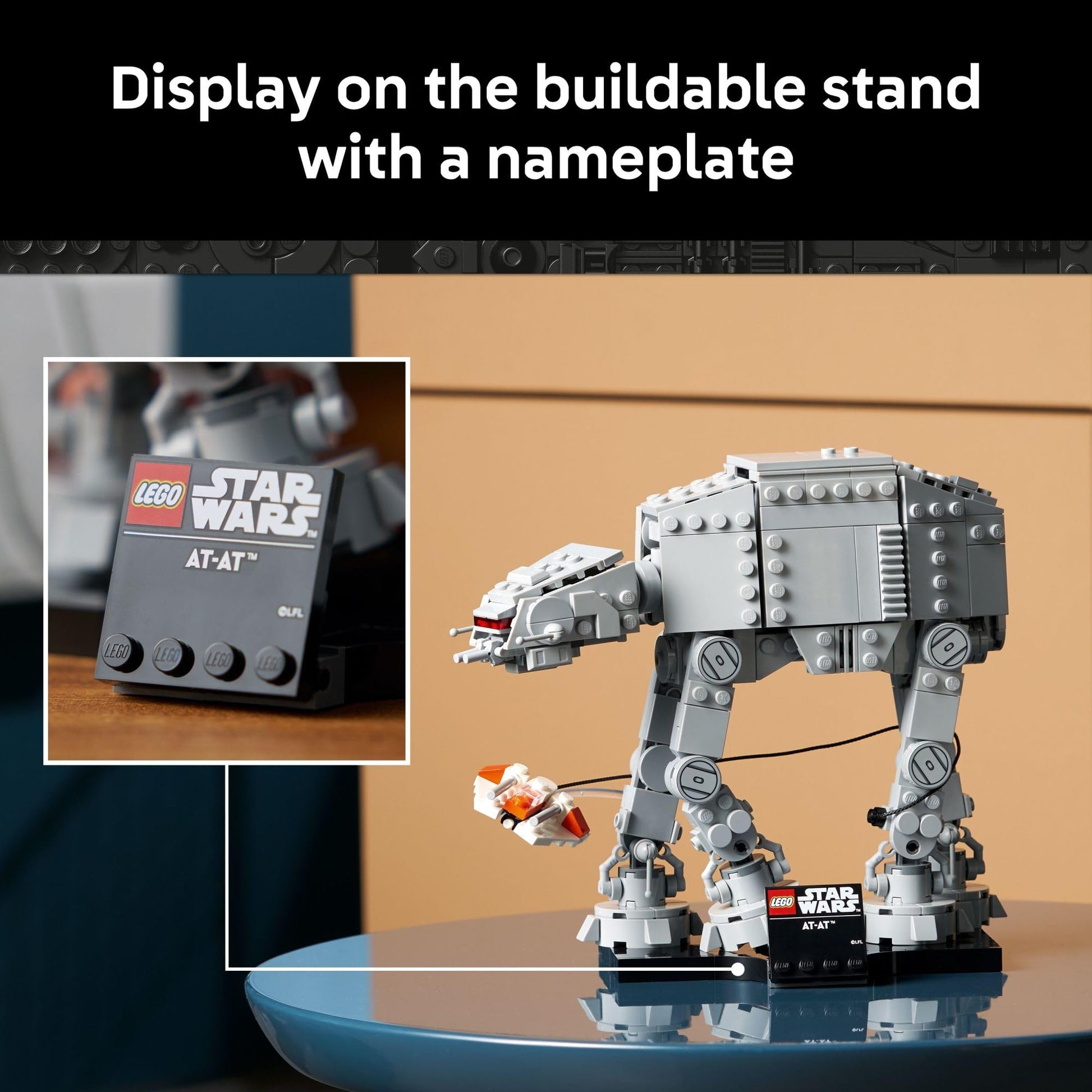 Mid-scale AT-AT model with Rebel Snowspeeder and tow cable — technical building toy for fans — Freetimejoy