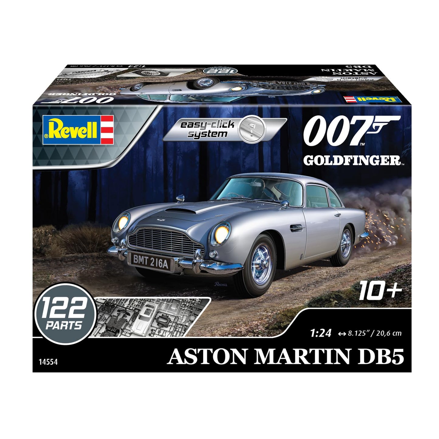 Silver 1:24 scale Aston Martin DB5 with rotating number plates — technical building toy for 007 fans — Freetimejoy
