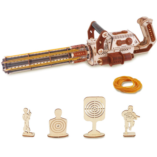 3D Wooden Puzzle Gun for Adults, Rubber Band 3D Gun Puzzles, Electric Gatling Model Building Kit, Wood 3D Puzzle, Hobby Kits for Men, Wooden Building Set for Adults Teens (272 PCS)