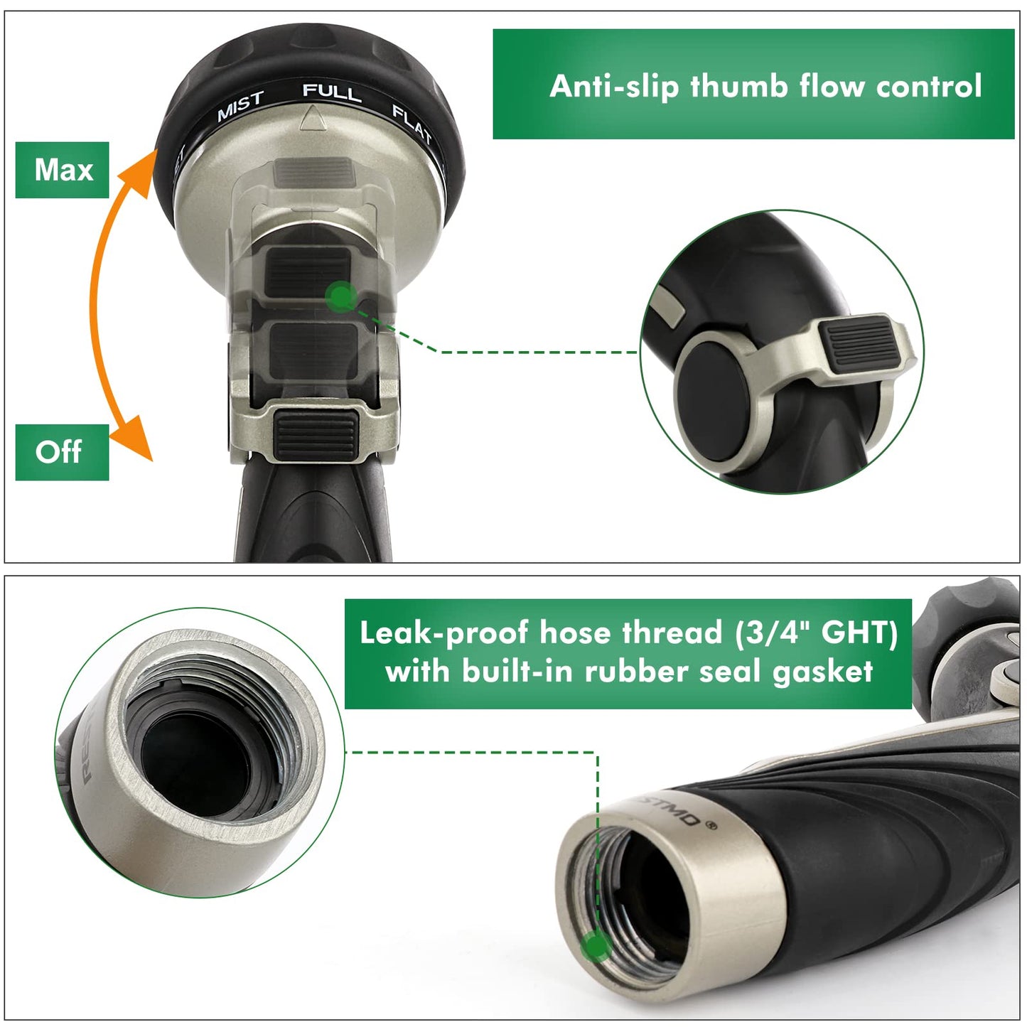 RESTMO Garden Watering Combo, Heavy Duty Hose Sprayer | Metal Hose Wand | High Pressure Hose Nozzle, Thumb Flow Control, Quick Connect Fittings Included, Easy to Reach Anywhere in Garden & Lawn