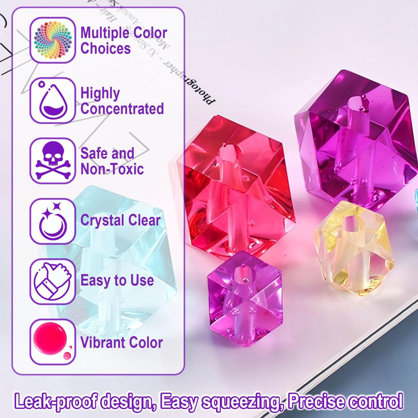 Epoxy Resin Color Pigment – 48 Vivid Colors Liquid Epoxy Pigment, Highly Concentrated, Translucent Resin Dye for Art, DIY, Jewelry & Crafts – Each 6ml/ 0.25 oz