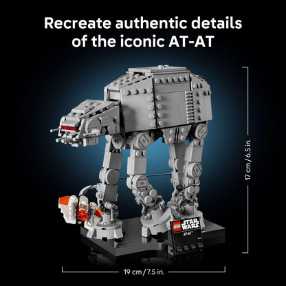 Detailed Imperial AT-AT walker on display stand with nameplate LEGO 75440 — home decor project — Freetimejoy
