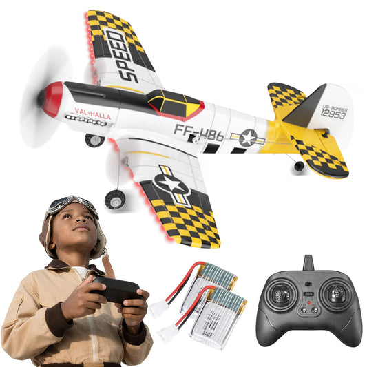 BEZGAR RC Plane, Drones for Kids, 6-axis Gyro Remote Control Airplane, RC Helicopter, Easy Control for Beginners Toys with Colorful LED Navigation Lights Yellow