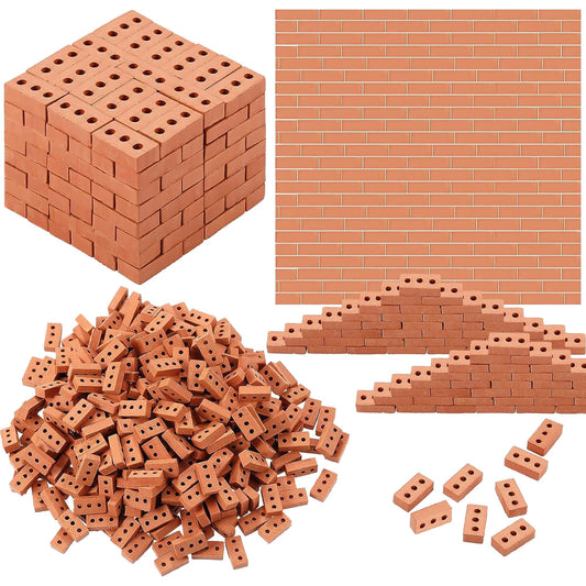 Cayway 120 PCS Mini Bricks for Landscaping, Crafts & Dollhouses - Realistic Fake Bricks with 3 Holes - Mini Red