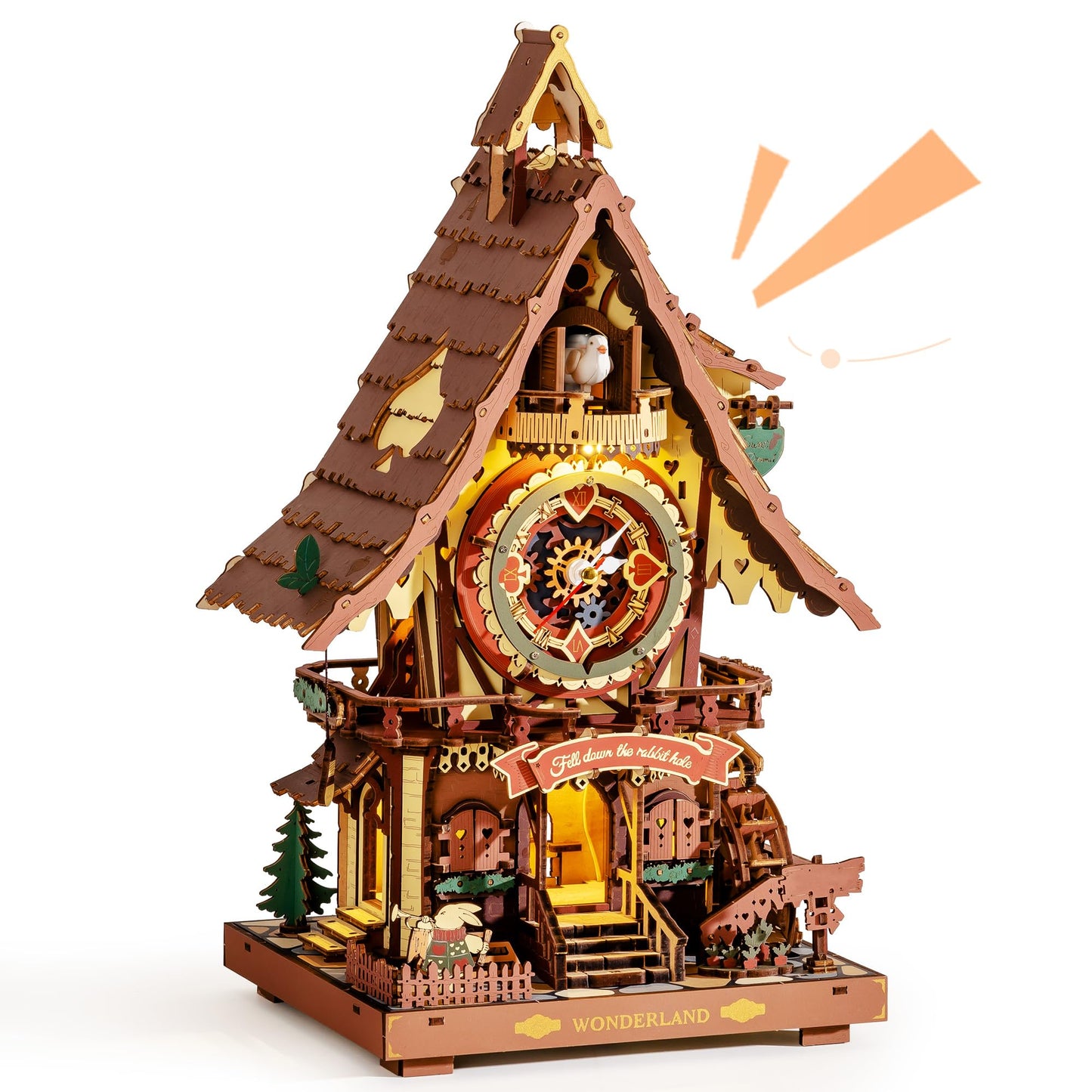 ROKR Cuckoo Clock Mechanical 3D Wooden Puzzle Kit for Adults, DIY Wooden Clock Model Building Set, Unique Home Decor Gift for Women Men
