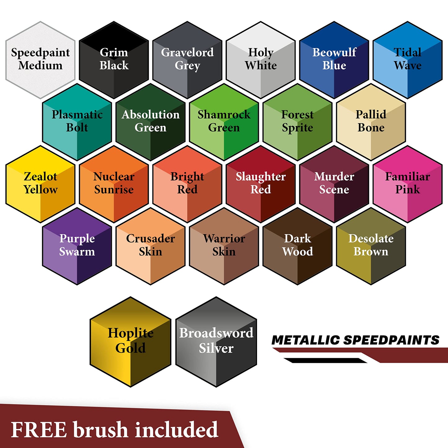 The Army Painter, Speedpaint 2.0, Most Wanted Paint Set, 24 x 18ml Speedpaints incl. 2 metallics, 1 medium & 1 Free Brush For miniature and model painting