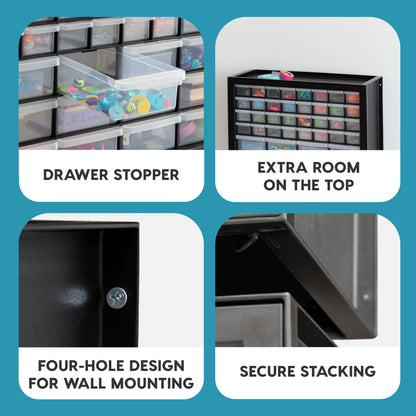 IRIS USA Screw Tool Organizer Small Parts Cabinet, 44-Drawer, Electronics Hardware Nuts and Bolts Plastic Storage Drawers Garage Storage, Stackable Bead Craft Organizer Building Bricks Sorter, Black