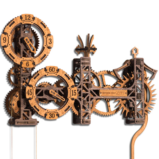 WOODEN.CITY Steampunk Gearworks 3D Wooden Puzzle Clock – DIY Wall Clock Model Kit – Build Your Own Clockwork Puzzle with Moving Gears – 288 Parts Mechanical Clock Building Kit for Adults