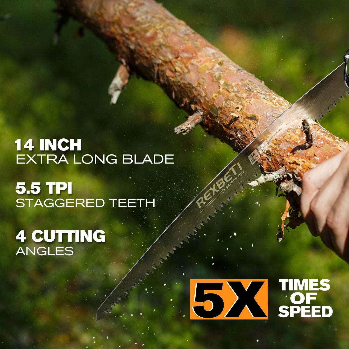 REXBETI Folding Saw, Extra Long 14 Inch Blade Backpacking Saws for Hiking Camping, Dry Wood Trimming Pruning Saw With 4 Cutting Angle Hard Teeth, Large Garden Saws with SK-5 Steel