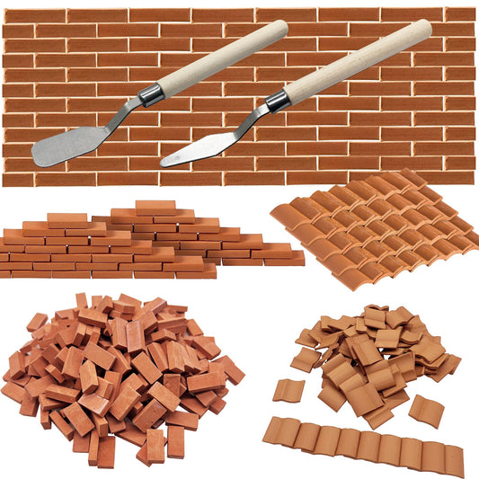 Woohome 250 PCS Miniature Bricks Gray Mini Wall Brick for Landscaping, Model Brick Wall Small Bricks with Scraper for Crafts Realistic Fake Bricks, 1:16 Scale