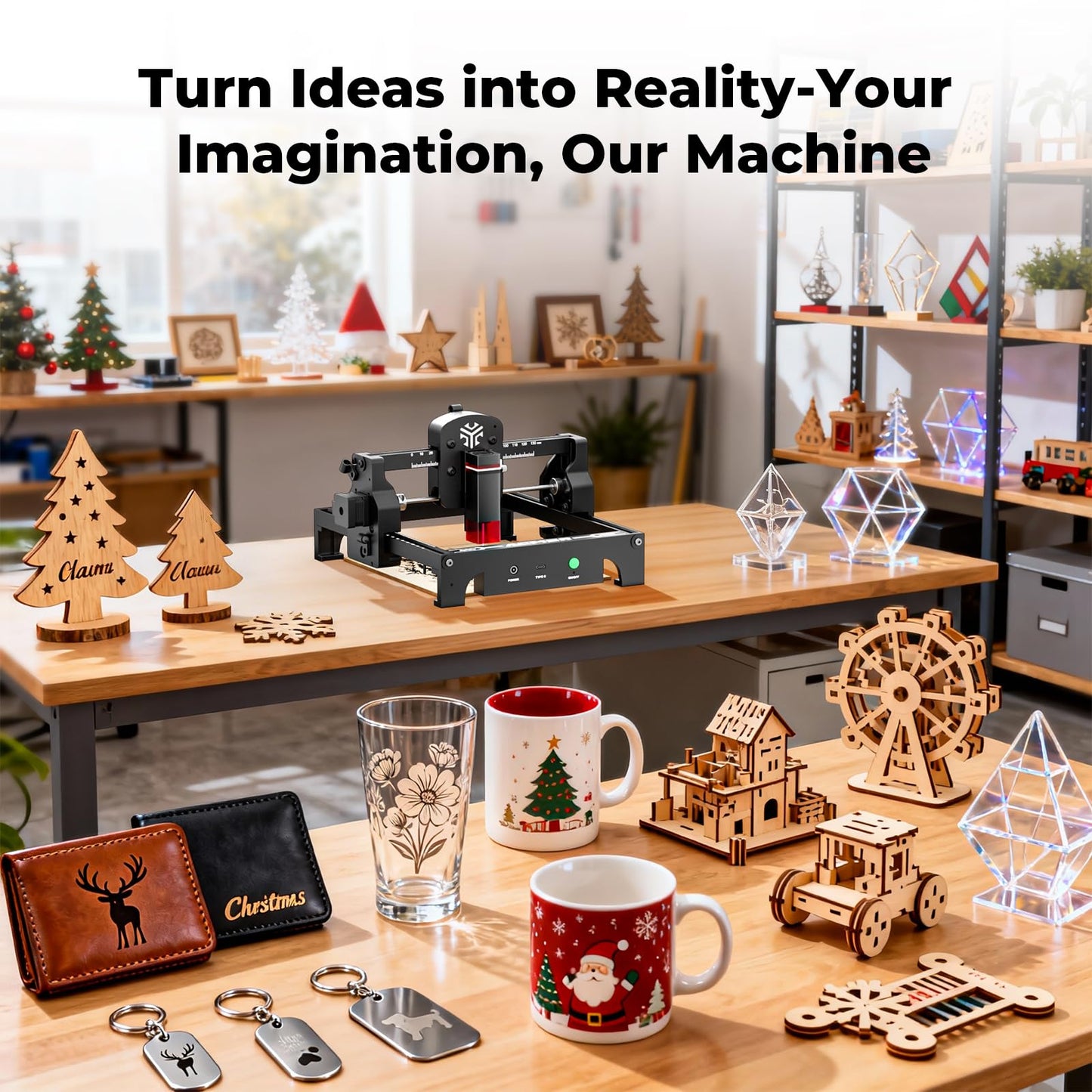 Acmer S1 Laser Engraver and Cutter Machine, 3.5W (3500mW) for Wood, Acrylic, Leather, Plastic - 130x130mm Compact Engraving Area, DIY Crafts & Art Projects, Precision Mini Engraving Framework Design