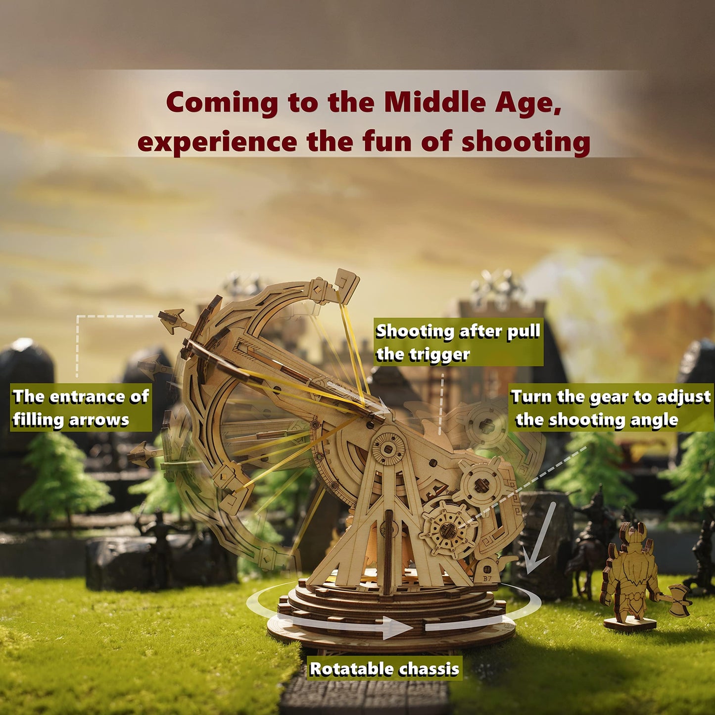 Rowood 3D Wooden Puzzles Catapult Kit for Adults, DIY Catapult Mechanical Wooden Model Kits Toys to Build for Adult, Cool Birthday Gift Choice