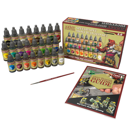 The Army Painter, Speedpaint 2.0, Most Wanted Paint Set, 24 x 18ml Speedpaints incl. 2 metallics, 1 medium & 1 Free Brush For miniature and model painting