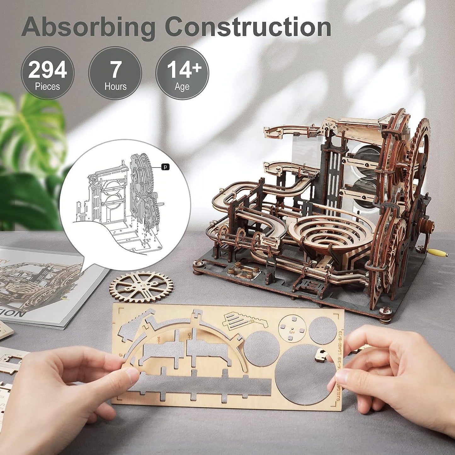 ROKR 3D Wooden Puzzles for Adult, Marble Run Puzzle Model Mechanical Marble Run Building Kits DIY Toy Hobbies for Adults for Men, Women