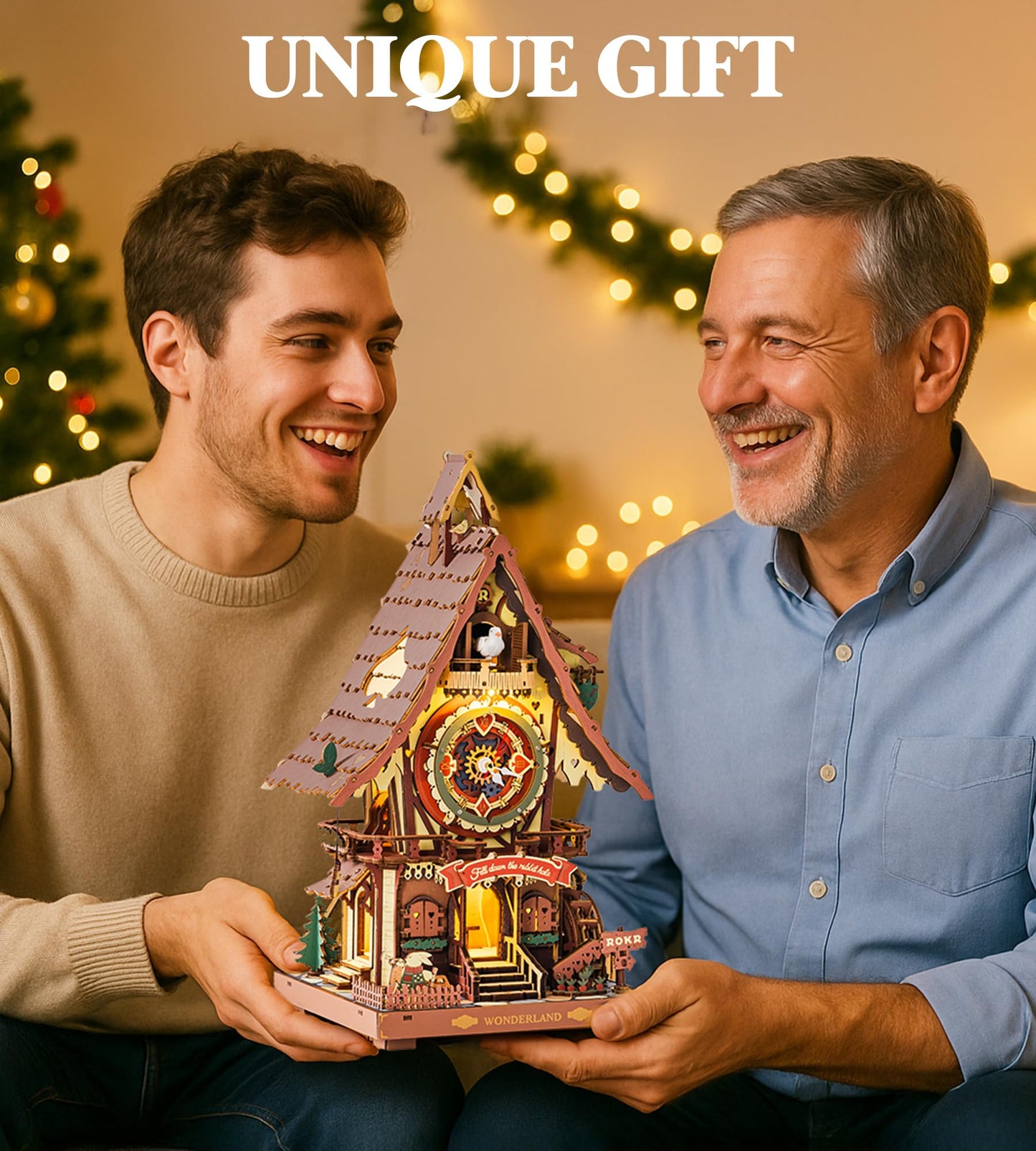 ROKR Cuckoo Clock Mechanical 3D Wooden Puzzle Kit for Adults, DIY Wooden Clock Model Building Set, Unique Home Decor Gift for Women Men