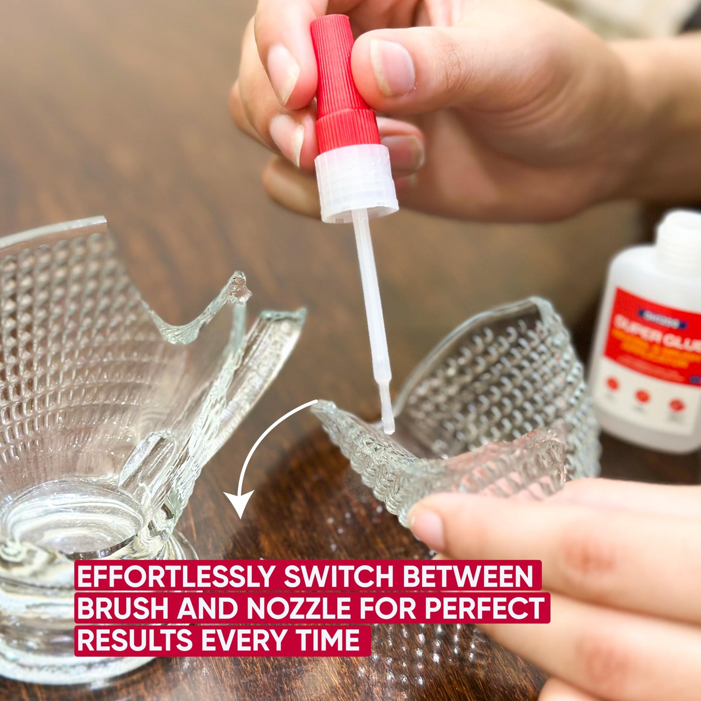 GH1200 (2-in-1) Super Glue with Brush Applicator & Nozzle, Mess Free Superglue Brush, Instant Never Dries, 3000 CPS Ca Glue, No Stain Clear Glue, Super Glue for Plastic, Rubber & More