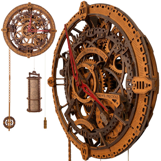 WOODEN.CITY Steampunk 3D Puzzle Clock – DIY Mechanical Wall Clock Kit for Adults – Unique Engineering Gift and Vintage Décor - 3D Wooden Puzzles for Adults