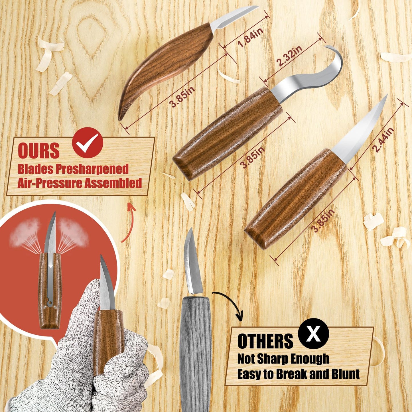 Wood Carving Kit, Whittling Kit for Beginners 17PCS Wood Carving Tools with 3PCS Whittling Knife 9PCS Basswood Blocks & Gloves & Strop Block & Polishing Compound Wood Carving Set Hobbies for Adults