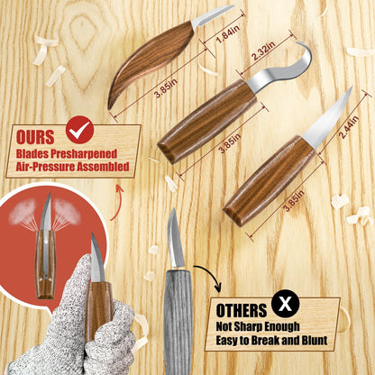 Wood Carving Kit, Whittling Kit for Beginners 17PCS Wood Carving Tools with 3PCS Whittling Knife 9PCS Basswood Blocks & Gloves & Strop Block & Polishing Compound Wood Carving Set Hobbies for Adults
