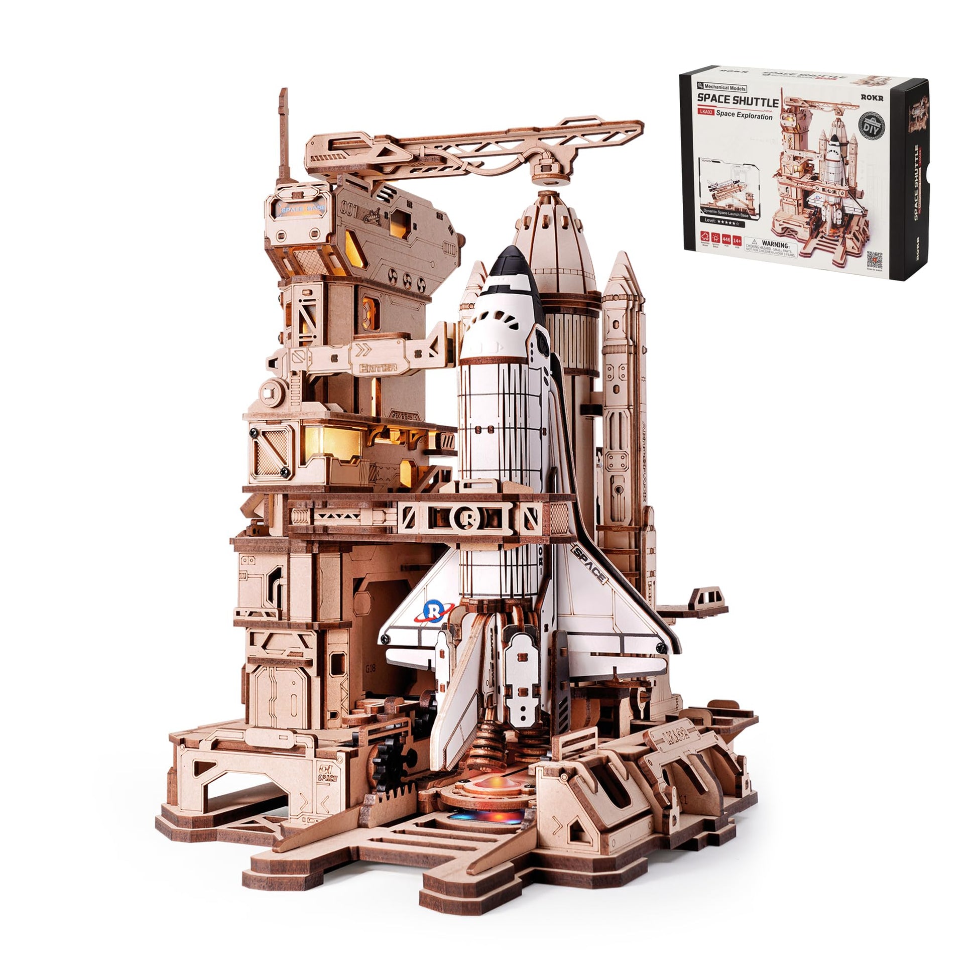 ROKR-3D-Mechanical-Space-Shuttle-Model-Motorized-Launch-Base-with-LED-Lights-FREETIMEJOY