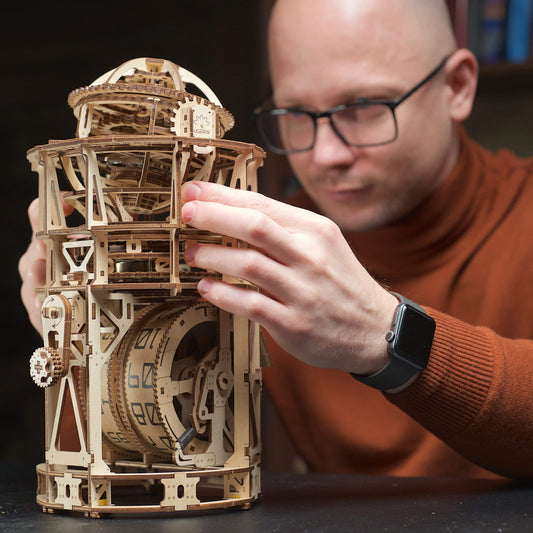 UGEARS Astronomer Table Clock with Tourbillon - 3D Wooden Puzzles for Adults Model Kit - Mechanical Clock Kit Functional DIY Wood Model Kits for Adults, 3D Puzzle for Puzzle Lovers