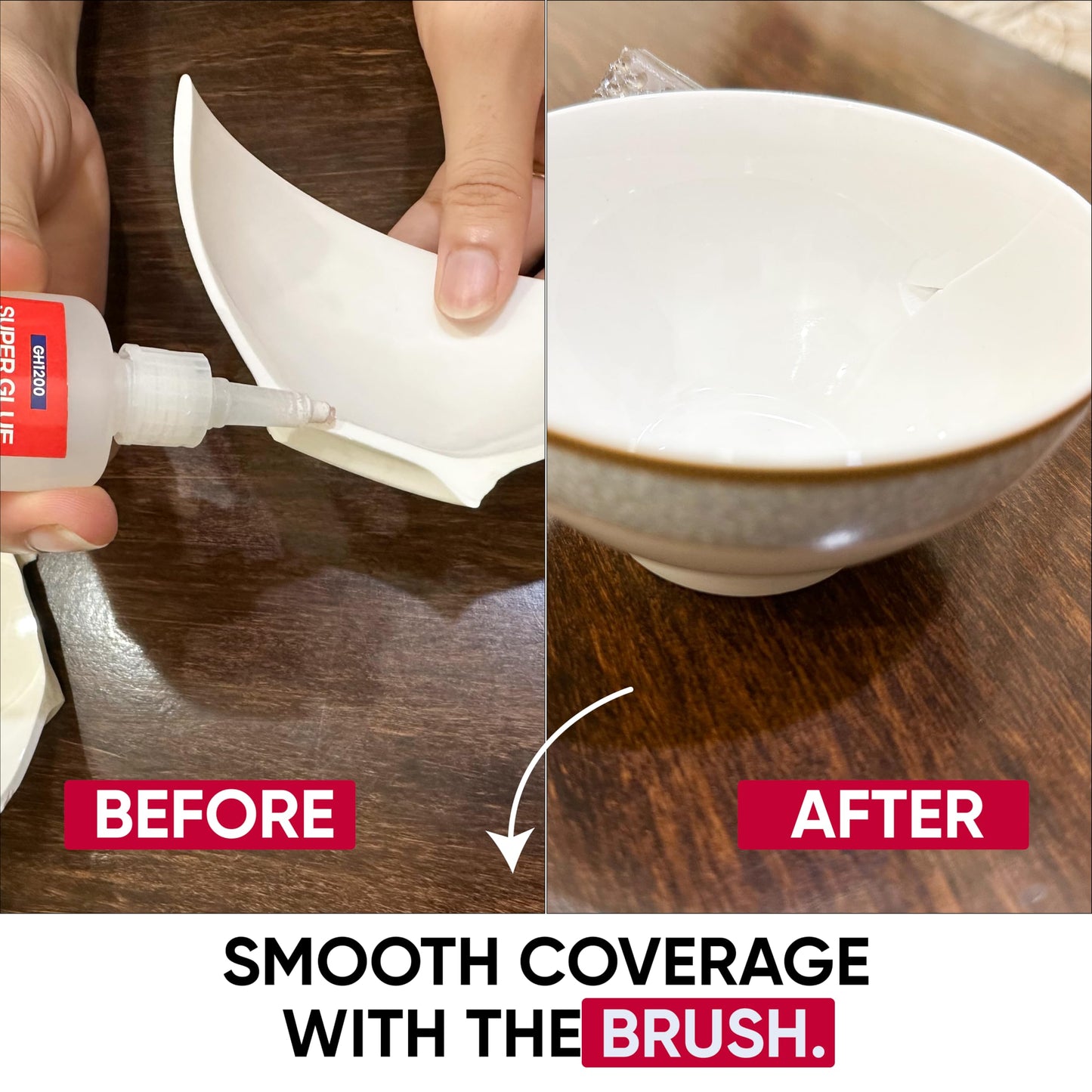 GH1200 (2-in-1) Super Glue with Brush Applicator & Nozzle, Mess Free Superglue Brush, Instant Never Dries, 3000 CPS Ca Glue, No Stain Clear Glue, Super Glue for Plastic, Rubber & More