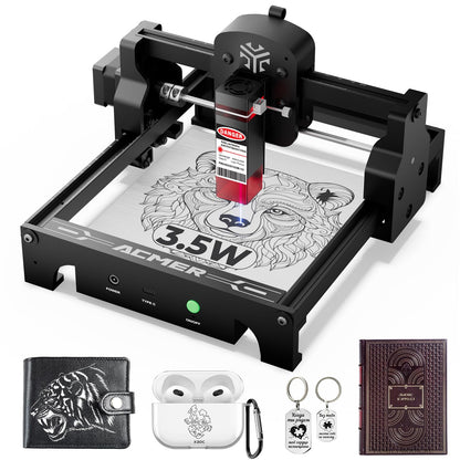 Acmer S1 Laser Engraver and Cutter Machine, 3.5W (3500mW) for Wood, Acrylic, Leather, Plastic - 130x130mm Compact Engraving Area, DIY Crafts & Art Projects, Precision Mini Engraving Framework Design