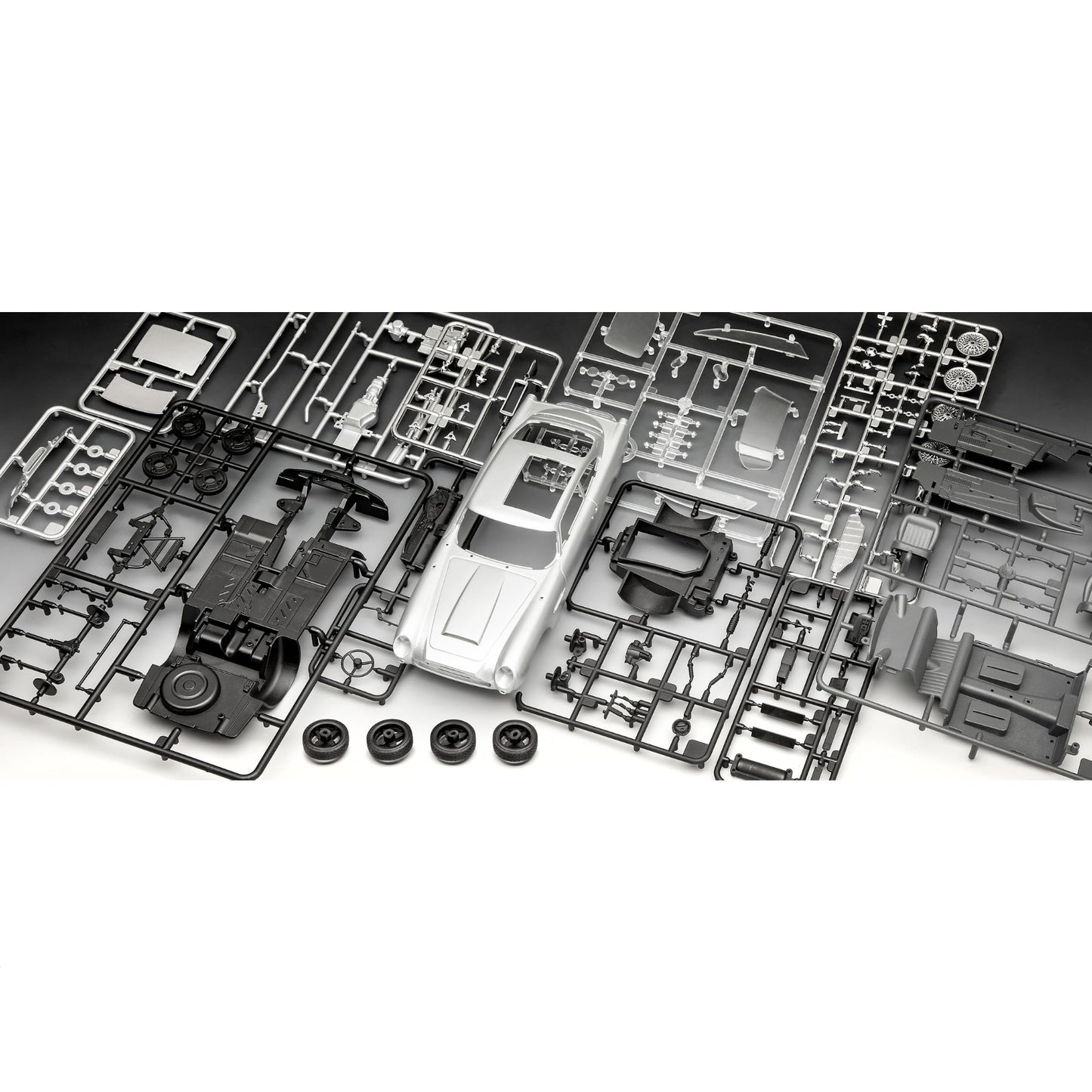 Detailed bulletproof shield and machine guns on Revell James Bond car — cinematic assembly project — Freetimejoy