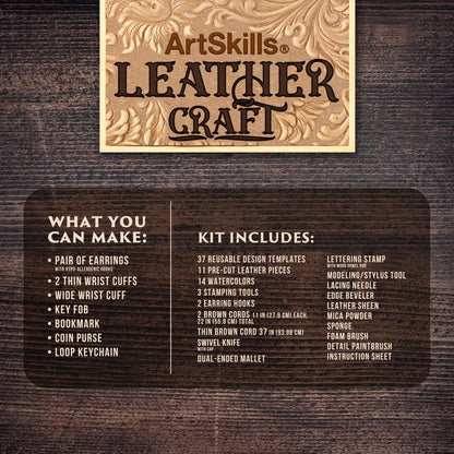 ArtSkills Leather Working Kit, Leather Tooling Kit with Tools, Stamps, Arts and Crafts Adult Project Kits, 80 pc