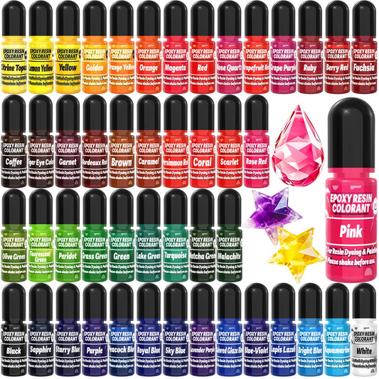 Epoxy Resin Color Pigment – 48 Vivid Colors Liquid Epoxy Pigment, Highly Concentrated, Translucent Resin Dye for Art, DIY, Jewelry & Crafts – Each 6ml/ 0.25 oz
