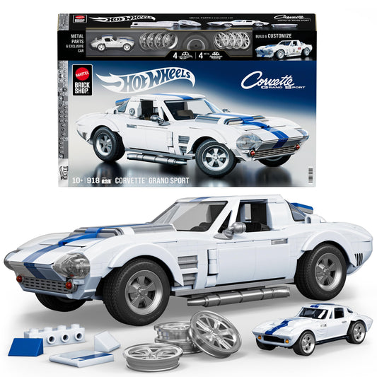 Mattel Brick Shop Hot Wheels Elite Series Building Set, Corvette Grand Sport with 918 Pieces, Realistic Details and Custom Decals, Adult Collectors and Kids Ages 10+